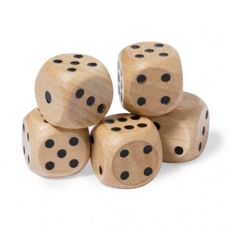 Jeu de dés en bois dans une boîte personnalisée avec autocollant de baptême