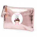 Porte-monnaie rose personnalisé avec autocollant de baptême fille pour souvenirs