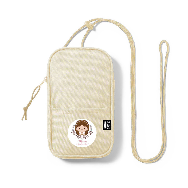 Sac beige pour téléphone avec adhésif de communion de fille