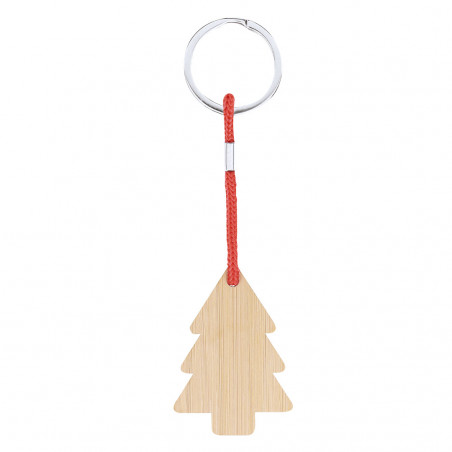 Porte-clés en forme d'arbre de Noël en bois dans un sac avec un autocollant de Noël personnalisable pour des détails