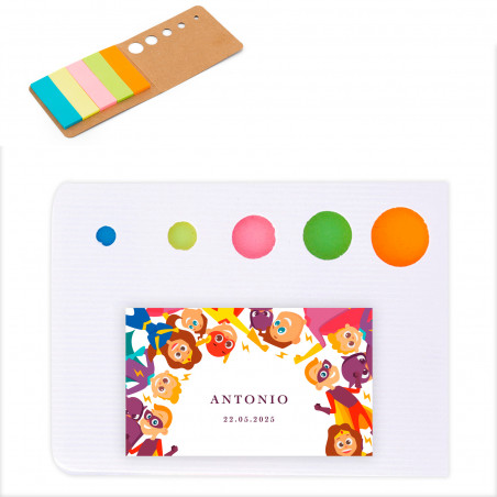 Bloc de post-it avec adhésif super-héros personnalisable pour des détails