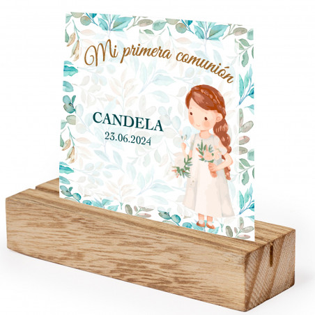 Support en bois avec carte personnalisée pour la décoration de table de première communion