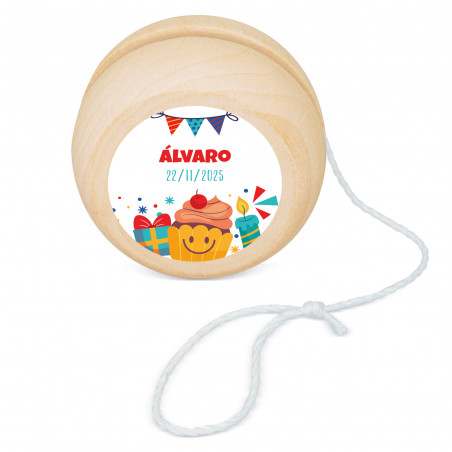 Yoyo en bois avec autocollant personnalisable pour des détails