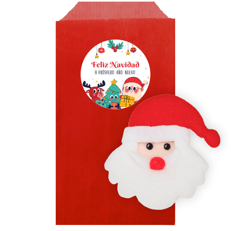 Aimant de Noël en enveloppe rouge avec autocollant personnalisable pour les détails.
