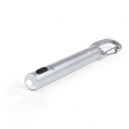 Stylo argenté avec lampe LED et boîte en carton avec autocollant de baptême