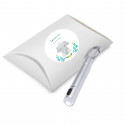 Stylo argenté avec lampe LED et boîte en carton avec autocollant de baptême