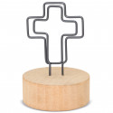 Porte-cartes croix avec base en bois et carte première communion fille