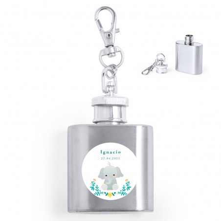 Porte-clé flacon avec autocollant design éléphant personnalisable pour les détails de baptêmes