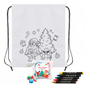 Sac à dos de Noël pour enfants à colorier avec des crayons et des gommes à effacer avec un autocollant de Noël pour les détails