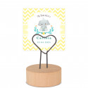 Porte-cartes en forme de cœur avec base en bois et carte personnalisable pour les détails de baptême