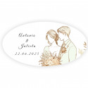 Cahier et crayons de couleur dans une trousse avec autocollant romantique de mariés pour les détails de mariage