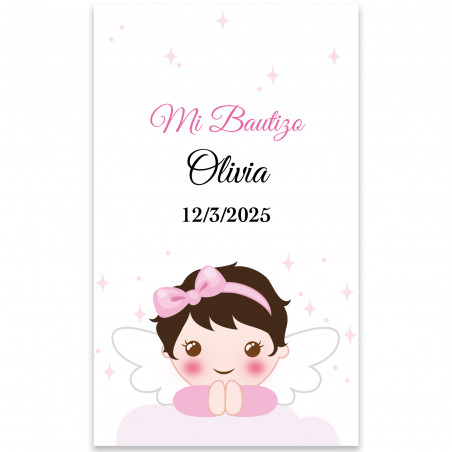 Adhésif ange fille 3x5 rectangulaire personnalisable pour baptême