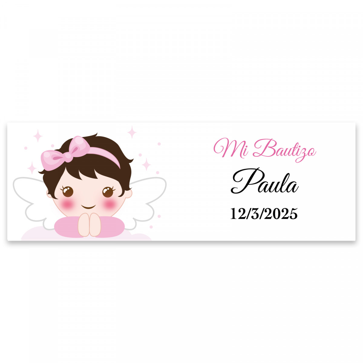 Adhésif rectangulaire 6x2 personnalisable ange fille pour baptême
