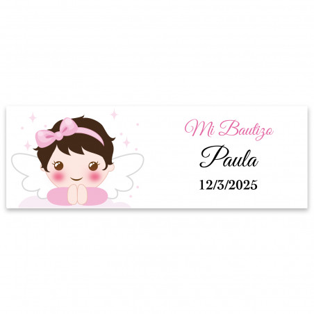 Adhésif rectangulaire 6x2 personnalisable ange fille pour baptême