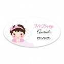 Autocollant ovale personnalisable ange fille pour baptême