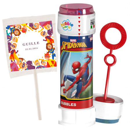 Pompe à bulles de Spiderman et sucette de super-héros personnalisée pour les invités