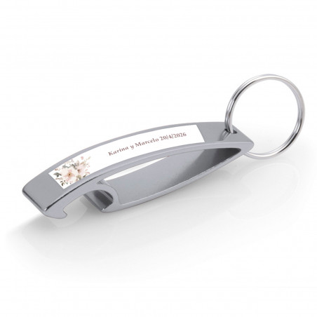 Porte-clés ouvre-bouteille avec autocollant 5x1 cm pour détails de mariage