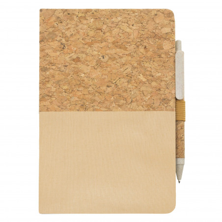 Cahier en liège couleur crème personnalisé avec autocollant de mariage et sac cadeau
