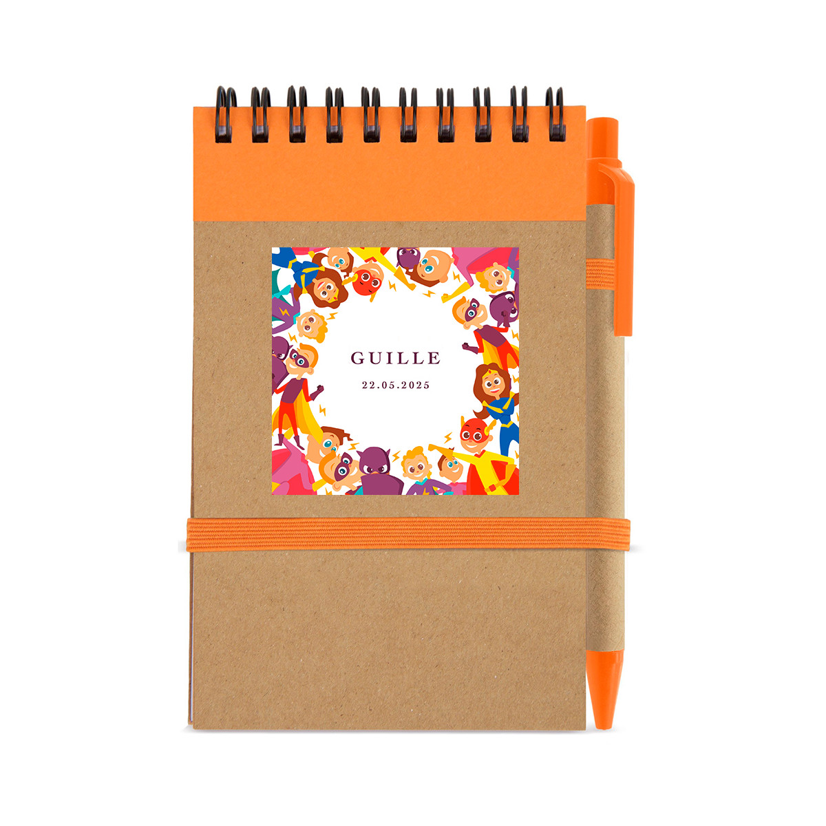 Cahier avec stylo et autocollant de super-héros 5x5 cm pour les détails