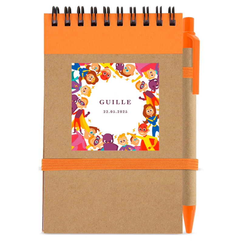 Cahier avec stylo et autocollant de super-héros 5x5 cm pour les détails