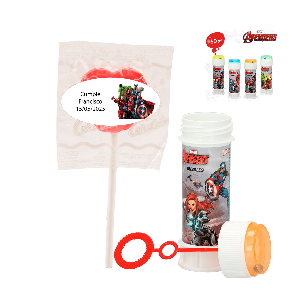 Pompero et sucette avec autocollant personnalisable des Avengers pour des détails