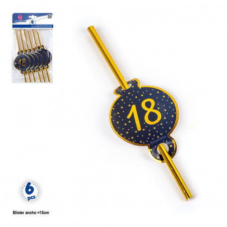 Pailles numéro 18 bleu marine design étoiles dorées