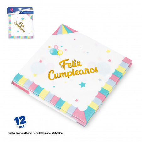Serviettes joyeux anniversaire avec des couleurs pastel pour événements