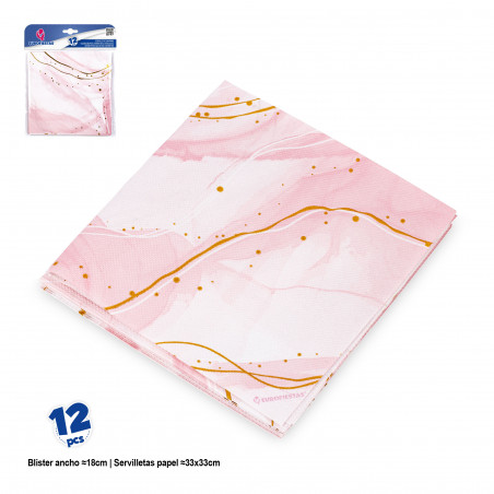 Serviettes design marbre rose avec veines dorées et blanches pour événements