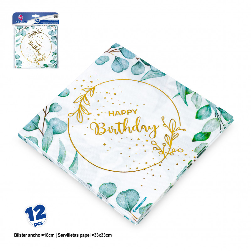 Serviettes joyeux anniversaire design floral pour événements