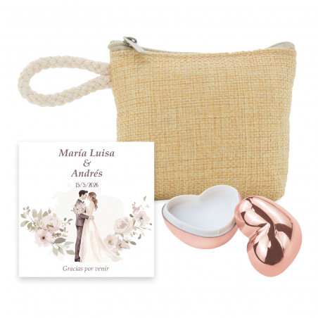 Balm à lèvres en forme de cœur et porte-monnaie avec carte romantique personnalisée pour un mariage