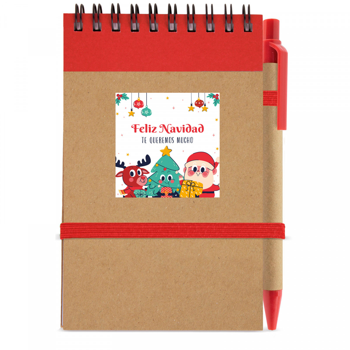 Carnet avec stylo et autocollant personnalisé de Noël pour les détails