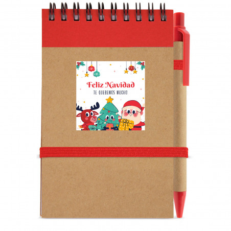 Carnet avec stylo et autocollant de noël personnalisé pour plus de détails
