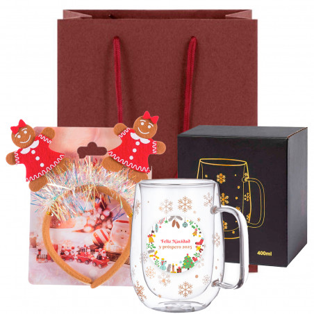 Tasse thermique de noël personnalisée avec un joli bandeau de noël dans un sac pour plus de détails