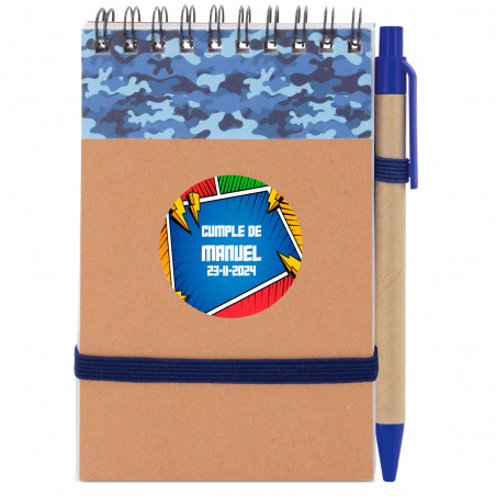 Bloc-notes avec stylo et autocollants de bande dessinée de super-héros personnalisables à offrir