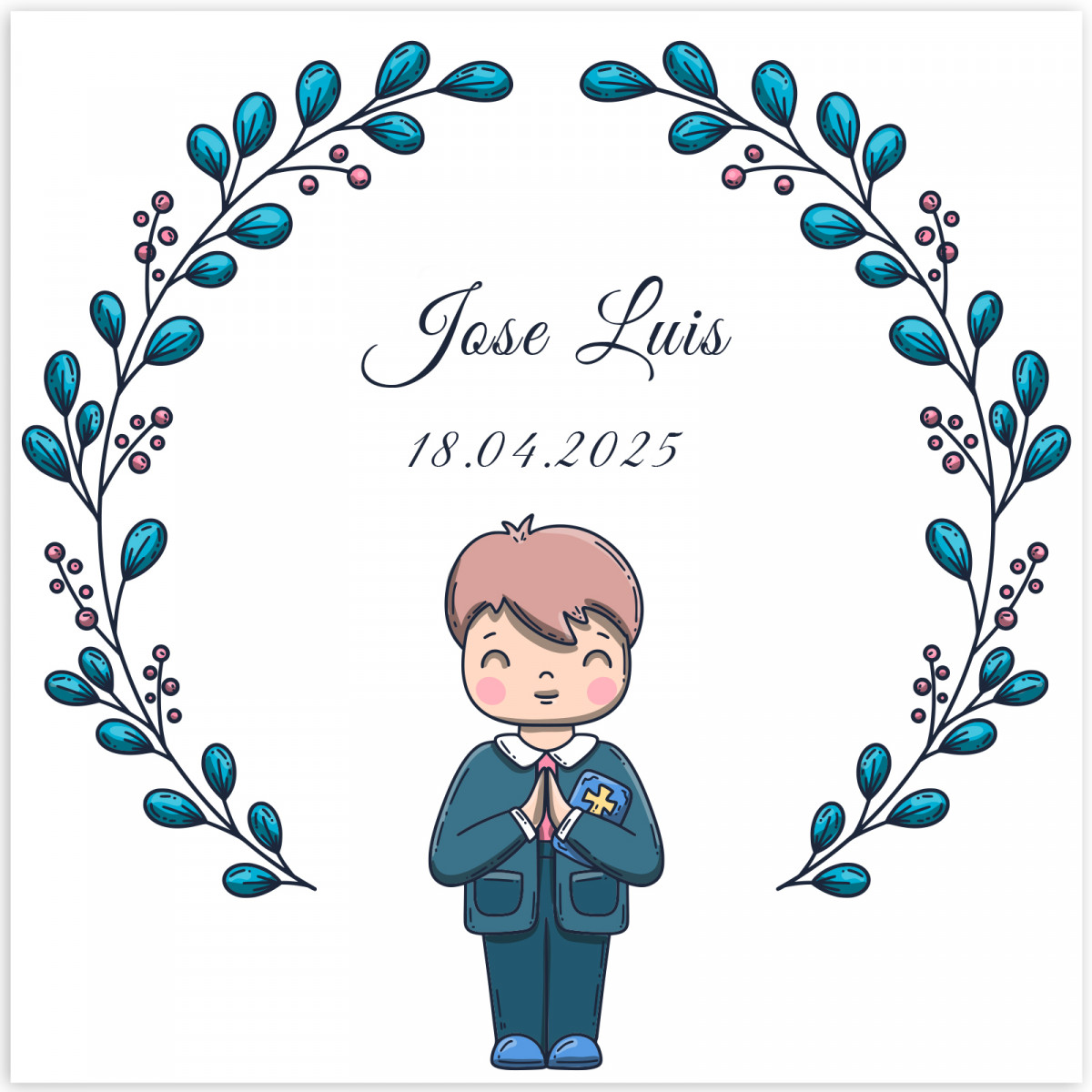 Adhésif carré 5x5 cm première communion enfant personnalisable