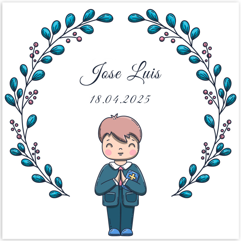Adhésif carré 5x5 cm première communion enfant personnalisable