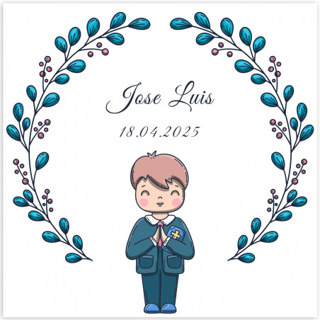 Adhésif carré 5x5 cm première communion enfant personnalisable