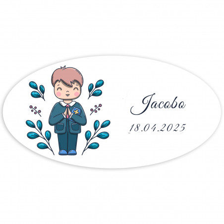 Sticker ovale première communion personnalisable pour enfant