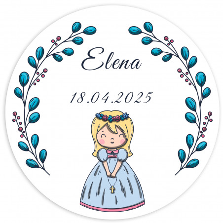 Sticker carré 3cm première communion fille personnalisable
