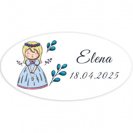 Sticker ovale première communion fille personnalisable