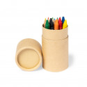 Couleurs en bois et crayons dans un étui rond avec autocollant de Noël pour les détails
