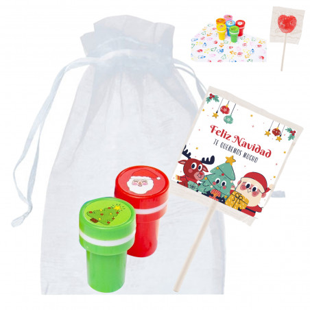 Timbres de Noël pour enfants avec sucette personnalisée du Père Noël dans un sachet en organza à offrir en cadeau
