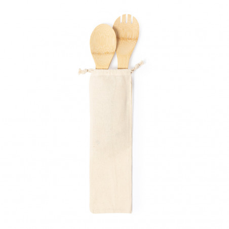 Ustensiles de salade en bambou à emporter dans un sac personnalisé pour les mariages