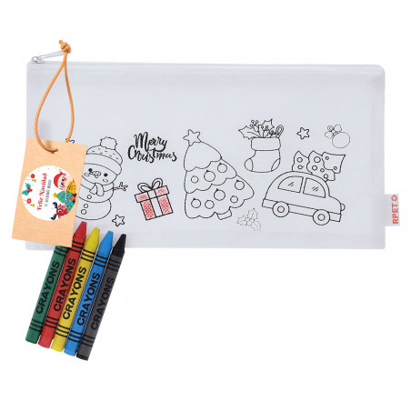étui à colorier de noël avec crayons et étiquette avec adhésif personnalisable pour plus de détails