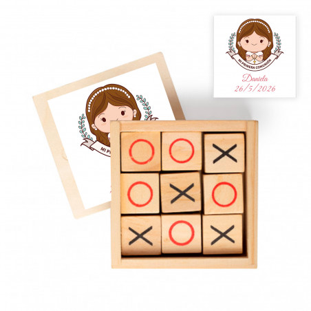 Jeu de morpion en bois avec adhésif 5x5 cm pour détails de première communion fille