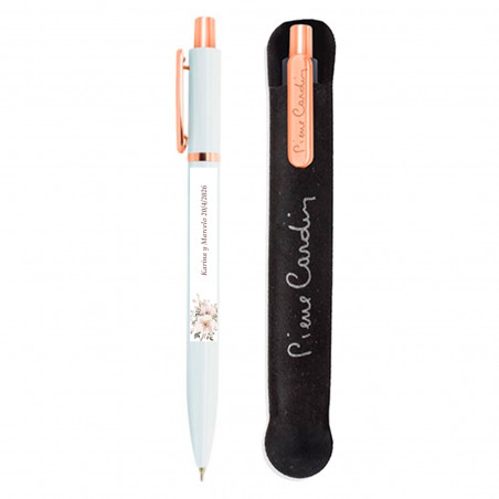 Stylo métallique Pierre Cardin personnalisé avec adhésif floral avec étui pour un détail