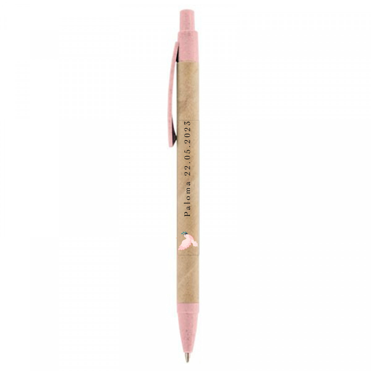 Stylo écologique avec adhésif colombe rose transparent pour plus de détails