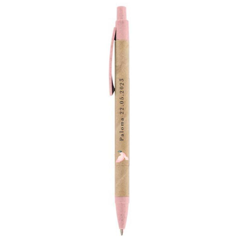 Stylo écologique avec adhésif colombe rose transparent pour plus de détails