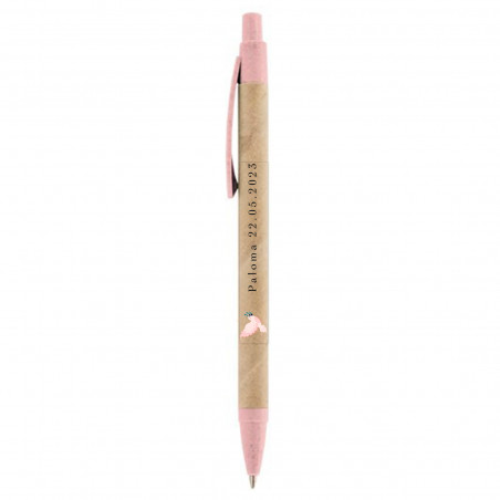 Stylo écologique avec adhésif colombe rose transparent pour plus de détails