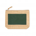 Nécessaire en jute avec détail vert personnalisé avec étiquette de mariés et baume à lèvres pour cadeau de mariage